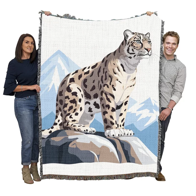 Snow Leopard in 2D Illustration Woven Blanket