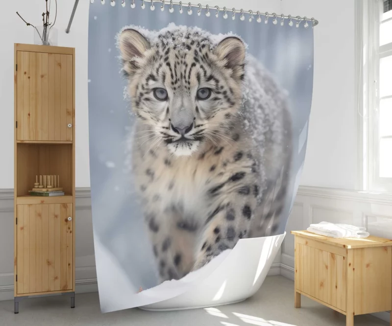 Snow Leopards Stroll Through Snowy Realm Shower Curtain 1