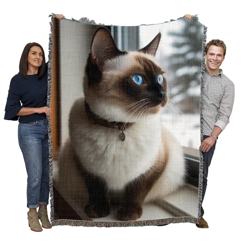 Snowshoe Cat on Windowsill Woven Blanket