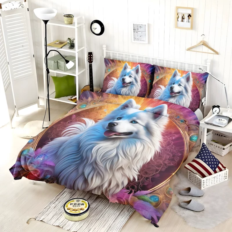 Snowy American Eskimo Dog Friend Bedding Set