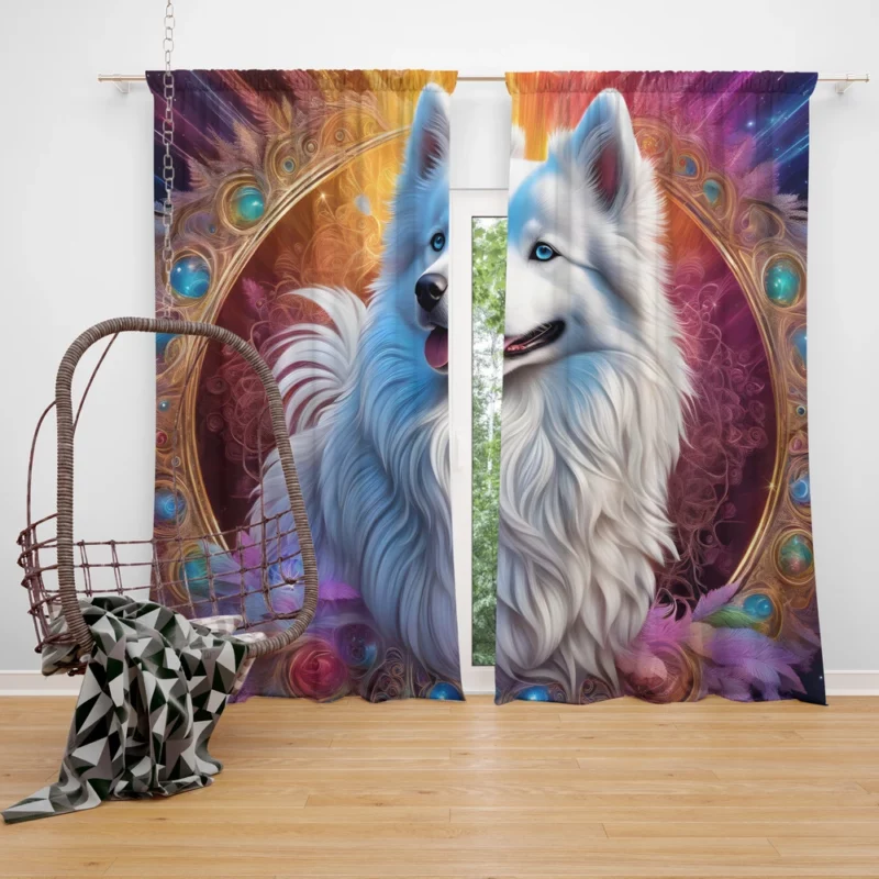 Snowy American Eskimo Dog Friend Curtain