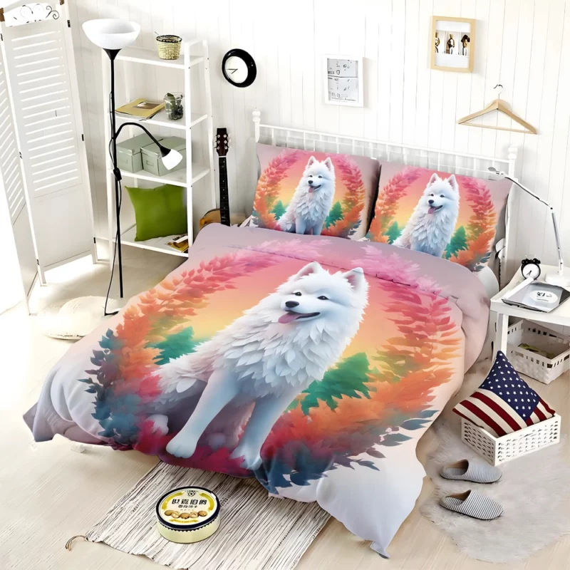 Snowy Charm Samoyed Dog Breed Bedding Set