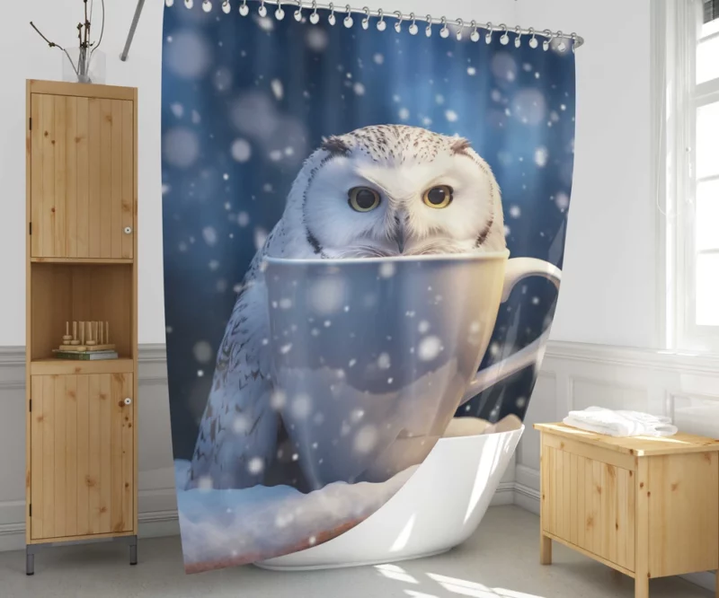 Snowy Owl Mug Mockup Shower Curtain 1