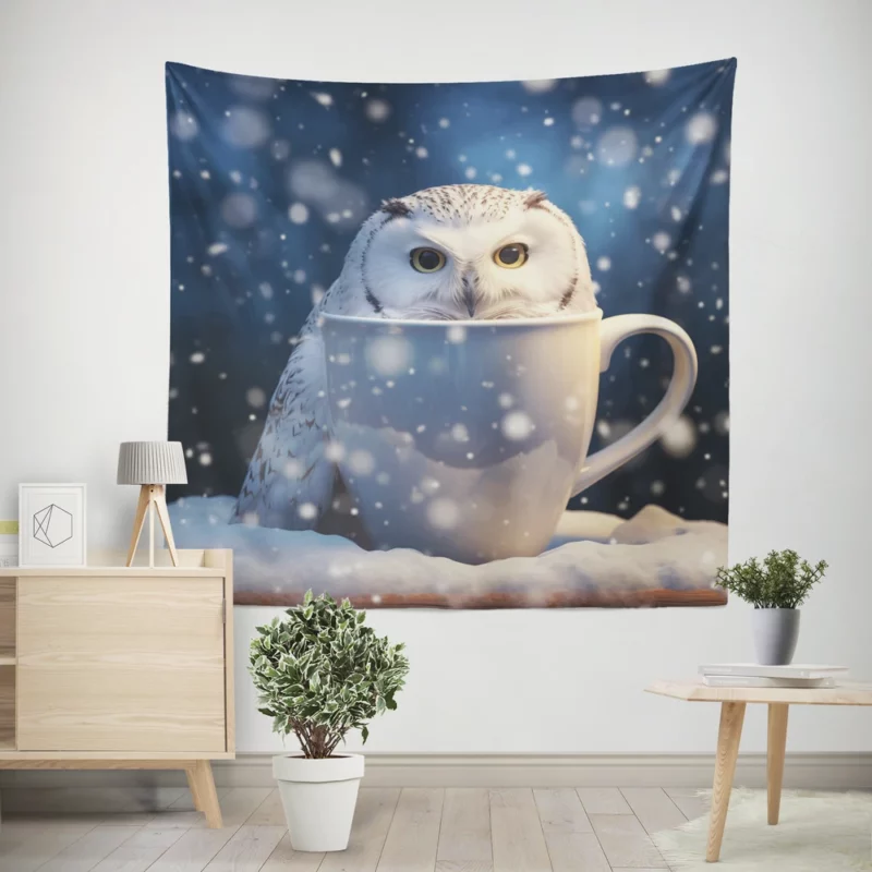 Snowy Owl Mug Mockup Wall Tapestry