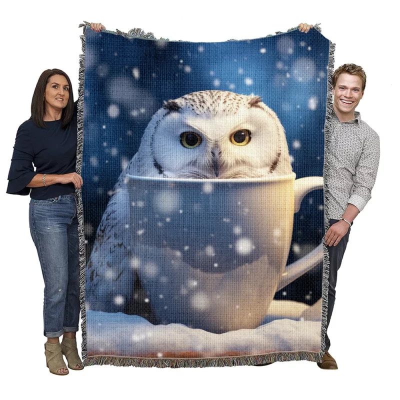 Snowy Owl Mug Mockup Woven Blanket
