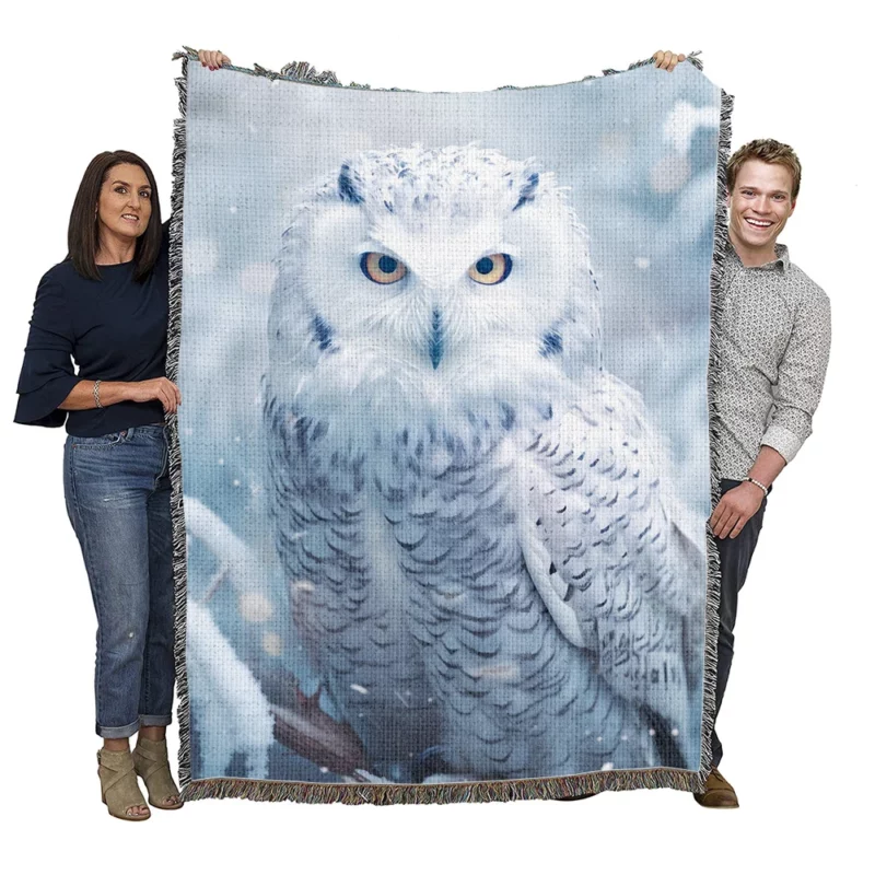 Snowy Owl Portrait Woven Blanket