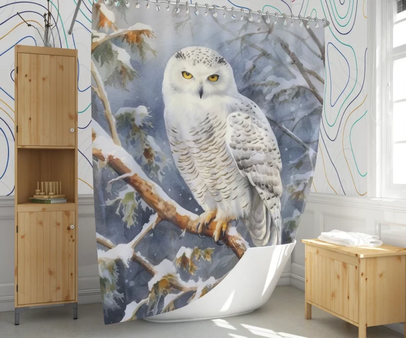 Snowy Owl in Snowy Forest Shower Curtain 1