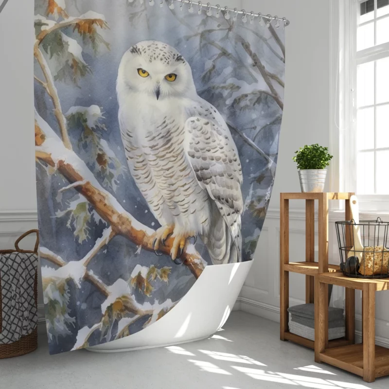 Snowy Owl in Snowy Forest Shower Curtain