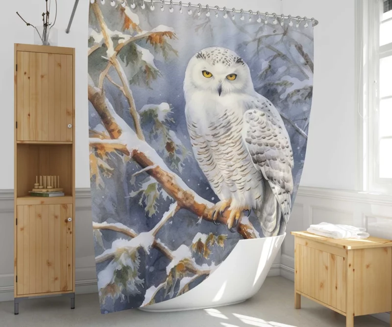 Snowy Owl in Winter Forest Shower Curtain 1