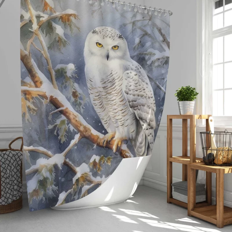 Snowy Owl in Winter Forest Shower Curtain