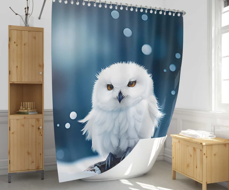 Snowy Owl on Log in Snow Shower Curtain 1
