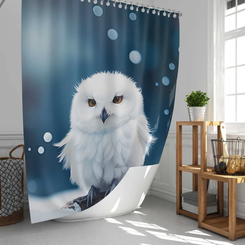 Snowy Owl on Log in Snow Shower Curtain