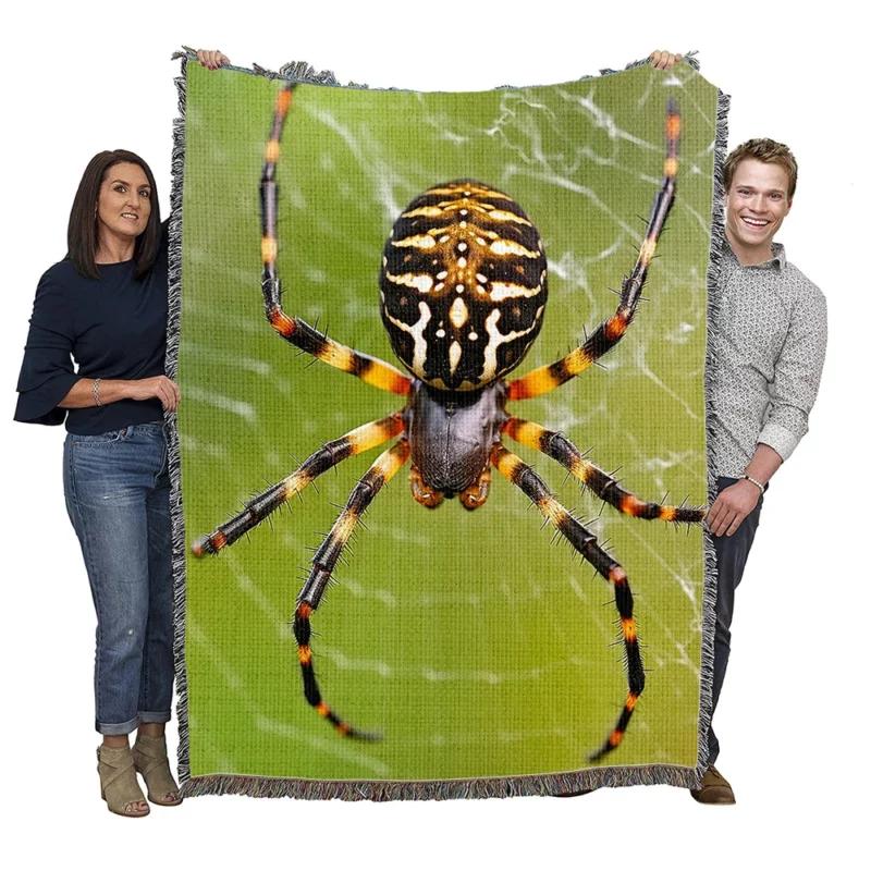 Spider in Web Portrait Woven Blanket