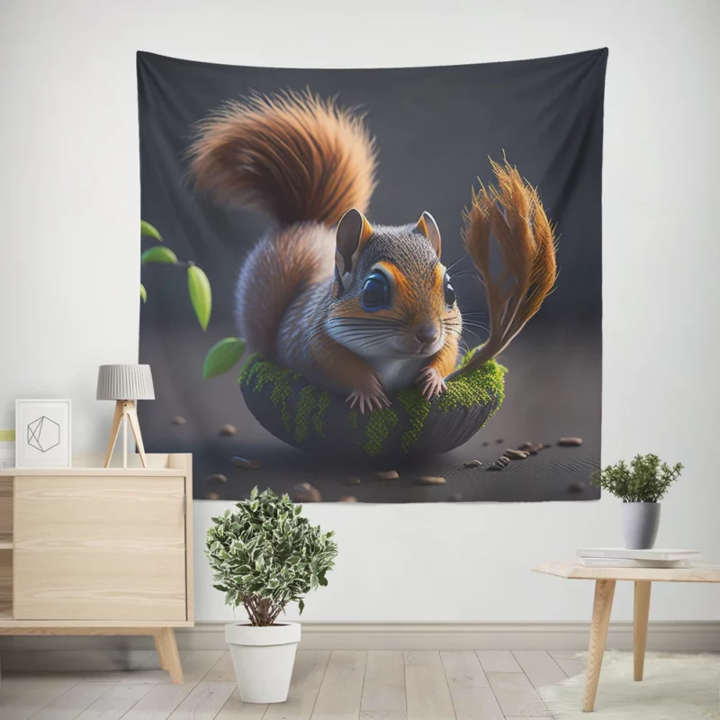 Squirrel Pot with Plant Wall Tapestry