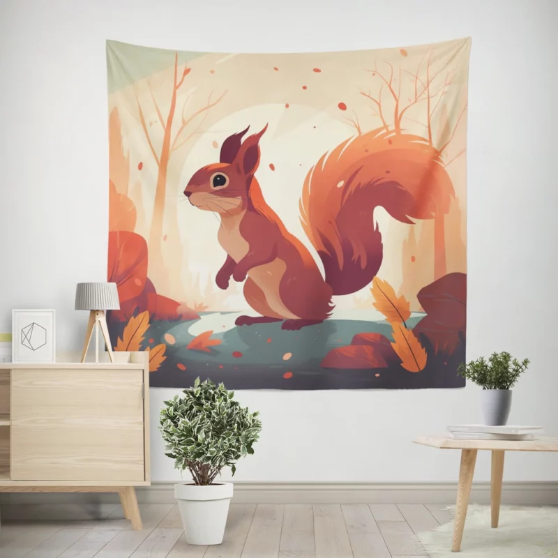 Squirrel Standing on Hind Legs in the Woods Wall Tapestry