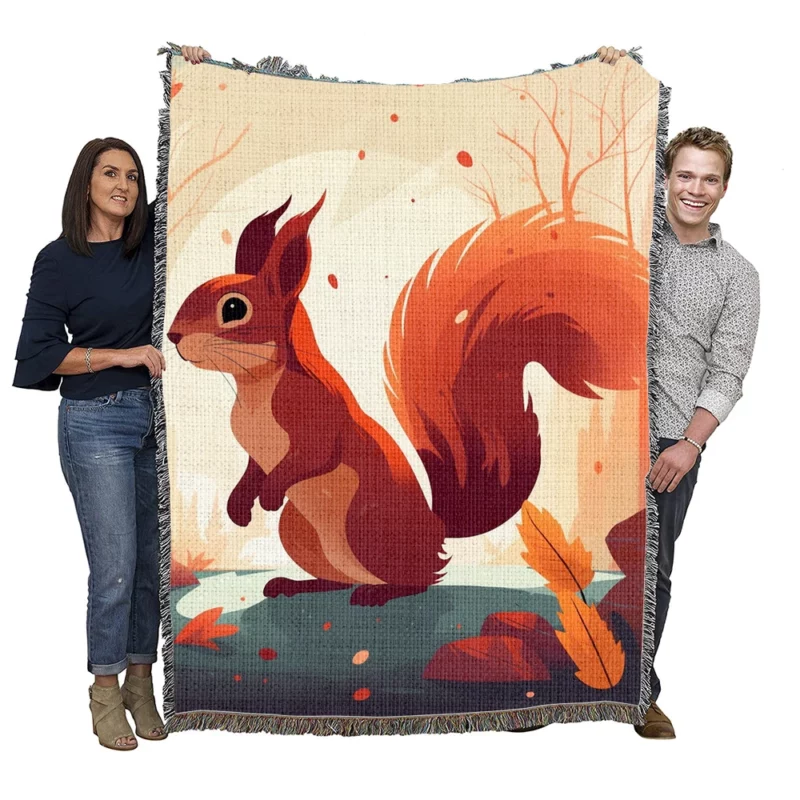 Squirrel Standing on Hind Legs in the Woods Woven Blanket