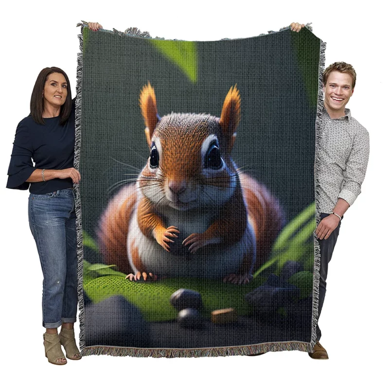 Squirrel in the Enchanted Jungle Woven Blanket
