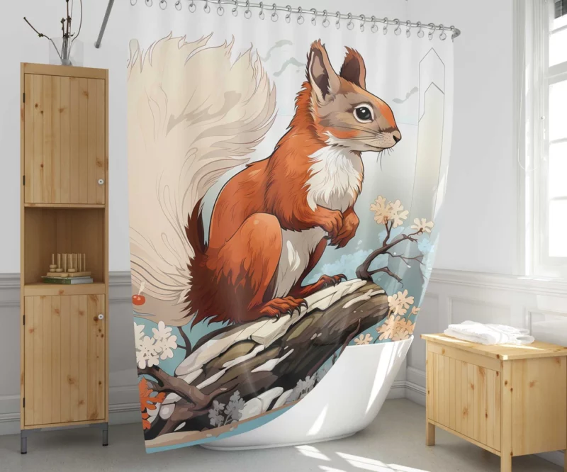 Squirrel on a Log with Its Portrait Shower Curtain 1