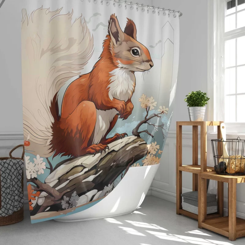 Squirrel on a Log with Its Portrait Shower Curtain