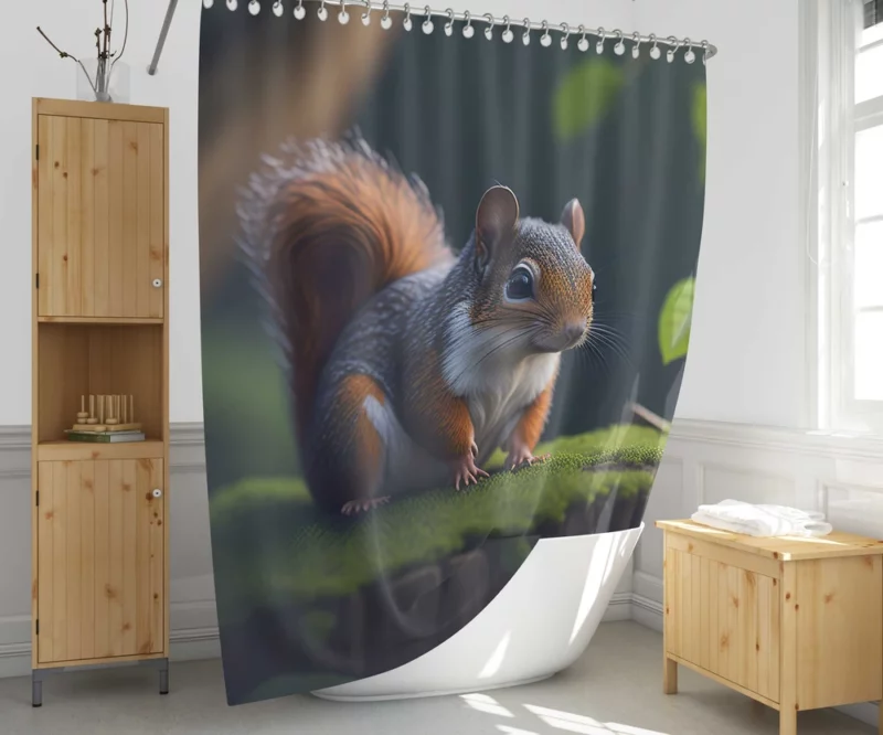 Squirrel on a Tree Stump with Bushy Tail Shower Curtain 1