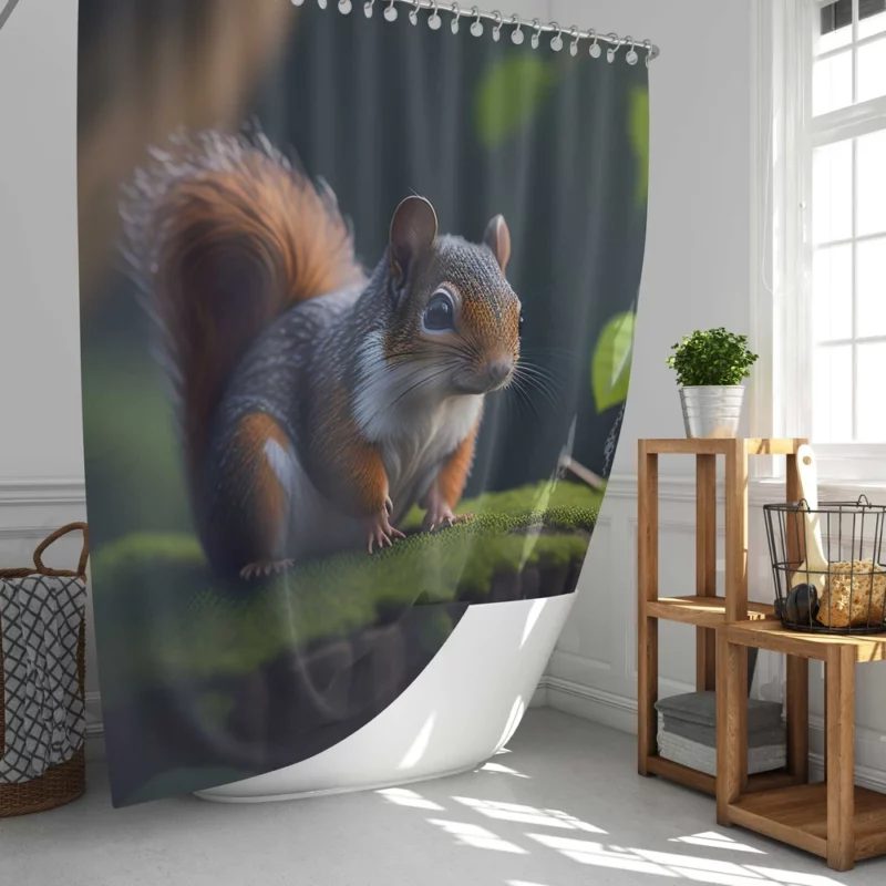 Squirrel on a Tree Stump with Bushy Tail Shower Curtain