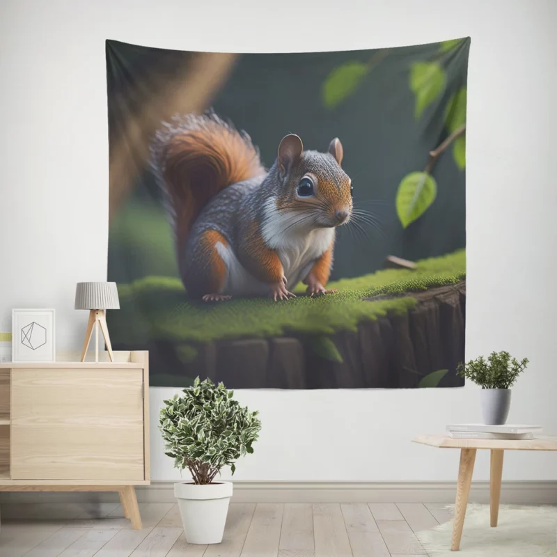 Squirrel on a Tree Stump with Bushy Tail Wall Tapestry