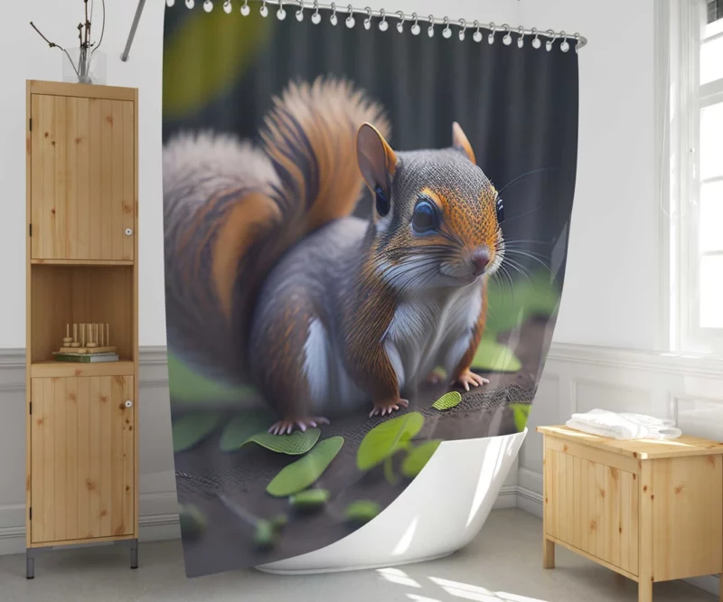 Squirrel with Bushy Tail Amid Leaves Shower Curtain 1