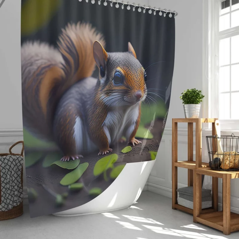 Squirrel with Bushy Tail Amid Leaves Shower Curtain