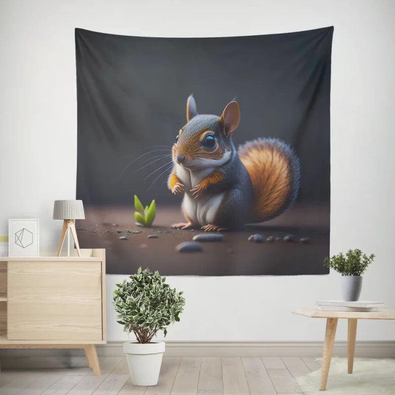 Squirrel with Bushy Tail by Rocky Outcrop Wall Tapestry