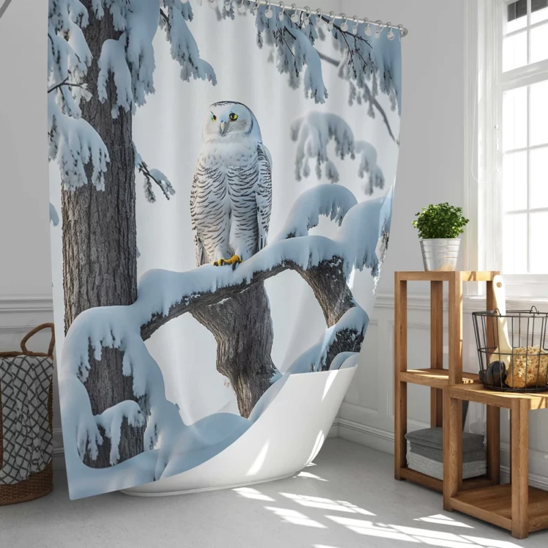 Stealthy Snowy Owl on Branch Shower Curtain