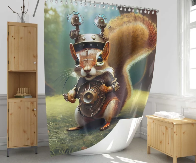 Steampunk Squirrel Fantasy Shower Curtain 1