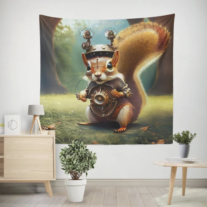 Steampunk Squirrel Fantasy Wall Tapestry