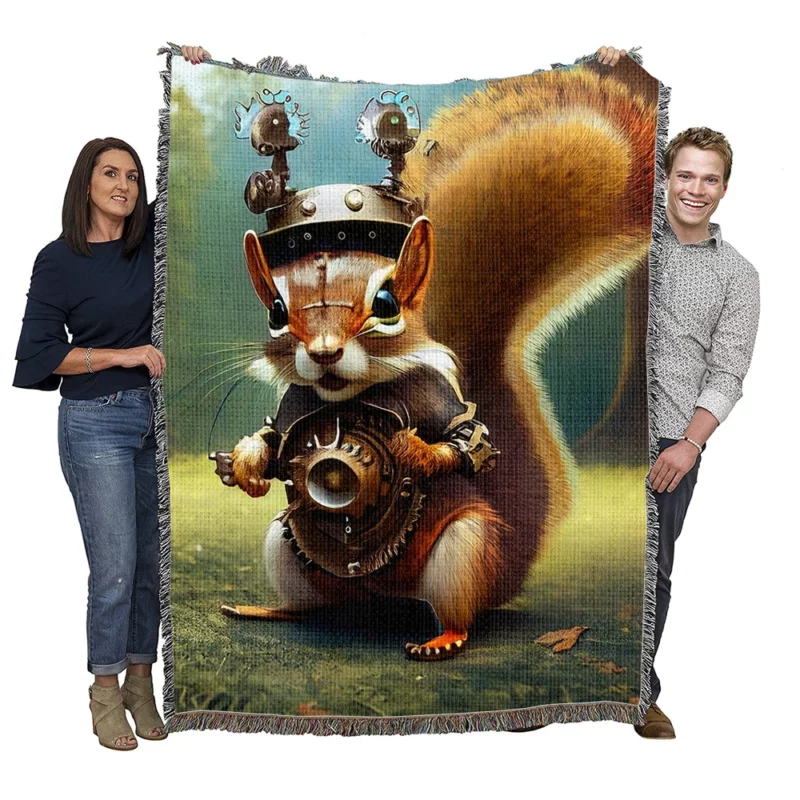 Steampunk Squirrel Fantasy Woven Blanket