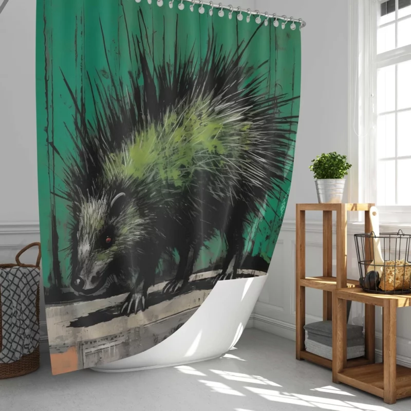 Steampunk-Styled Green Porcupine Painting Shower Curtain