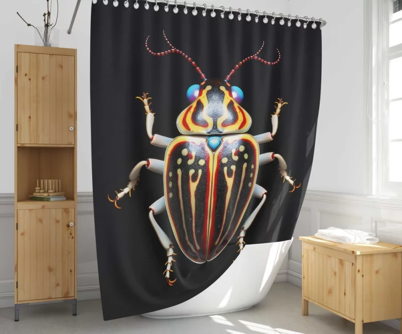 Striped Beetle on Black Background Shower Curtain 1