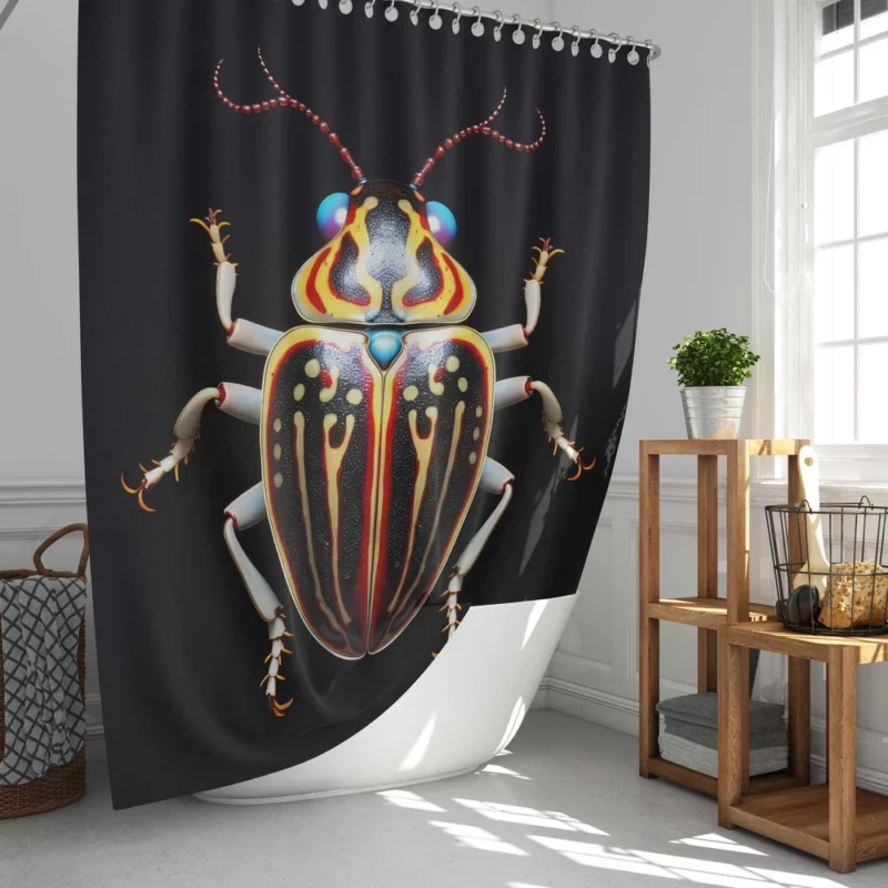 Striped Beetle on Black Background Shower Curtain