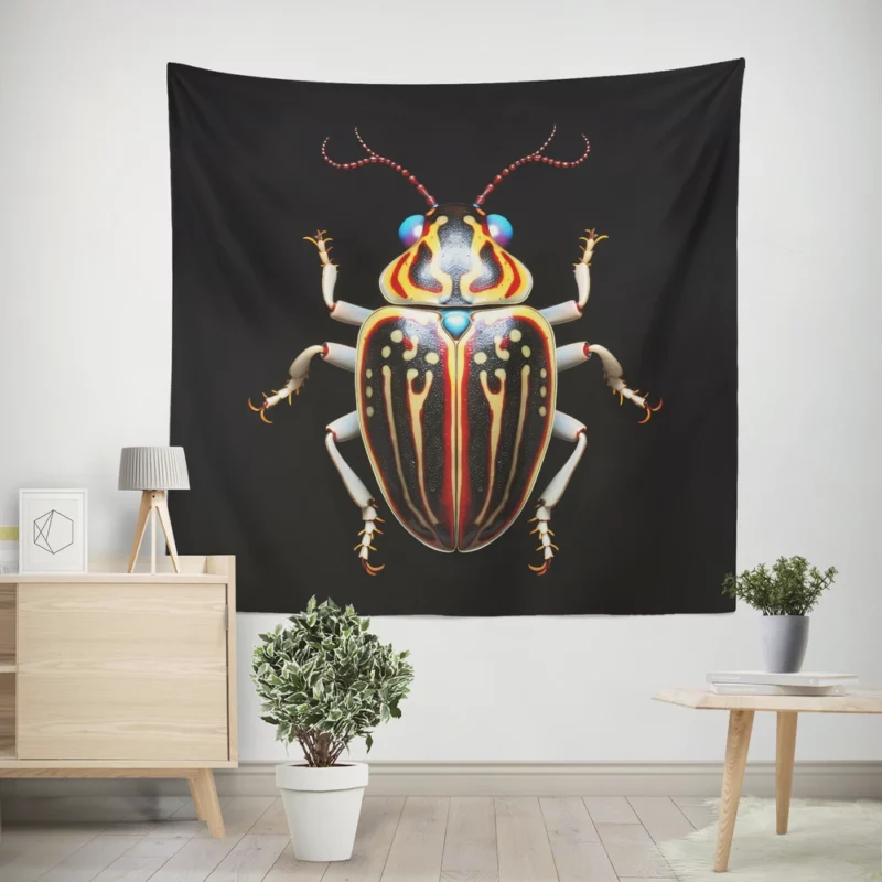 Striped Beetle on Black Background Wall Tapestry