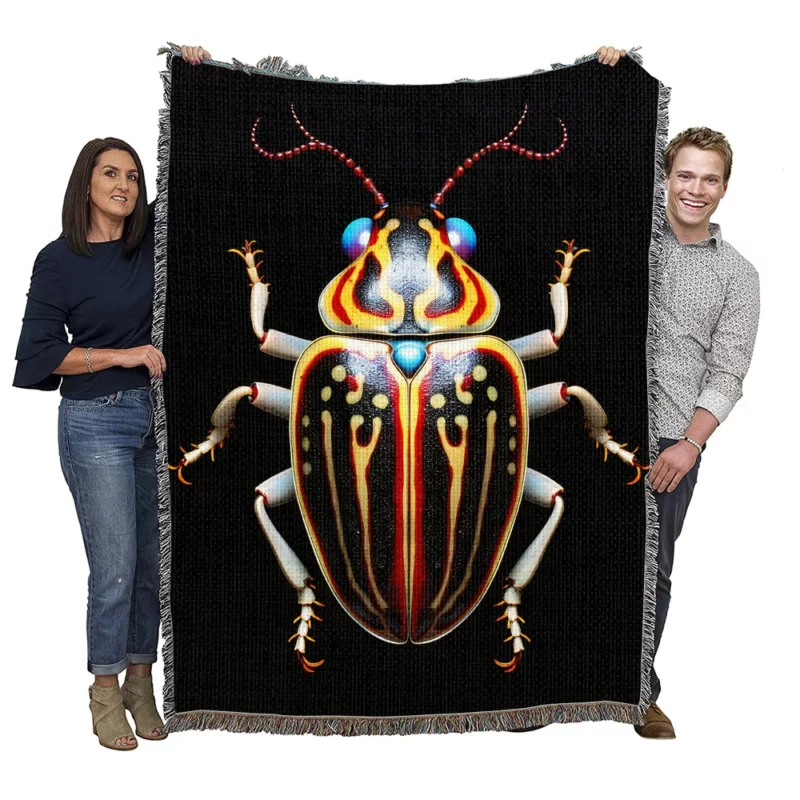 Striped Beetle on Black Background Woven Blanket