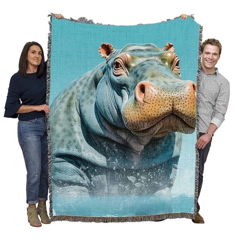 Strong Blue Hippo Woven Blanket