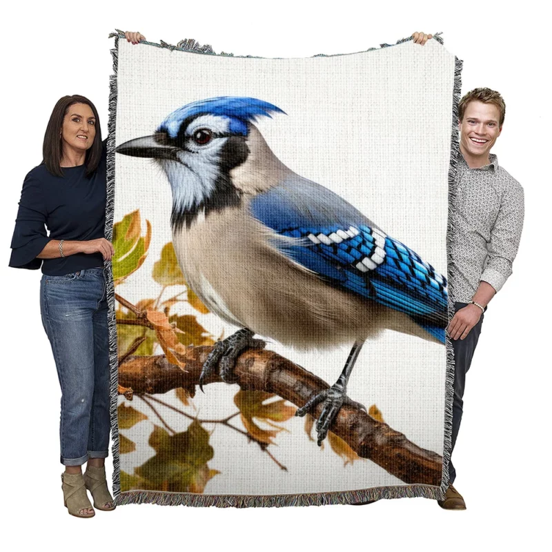 Stunning Blue Jay Photo Woven Blanket