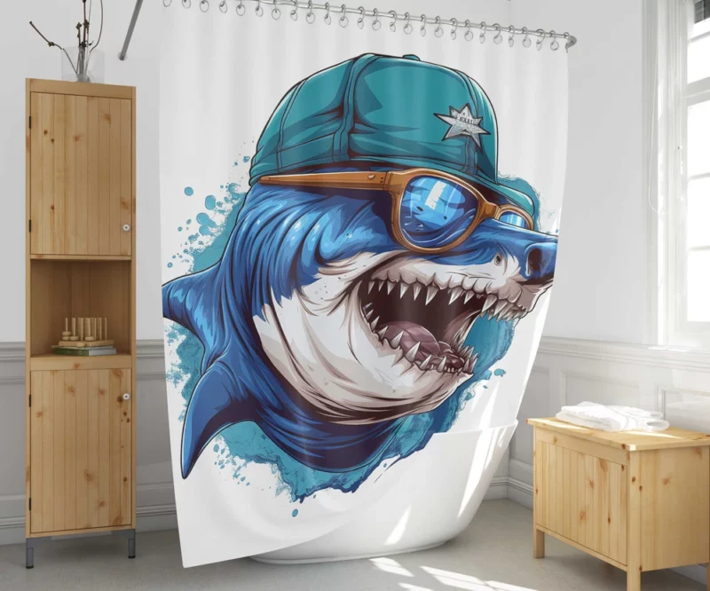 Stylish Shark in Hat and Sunglasses Shower Curtain 1