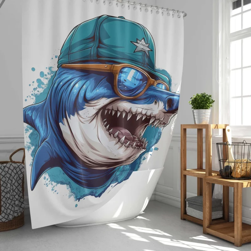 Stylish Shark in Hat and Sunglasses Shower Curtain