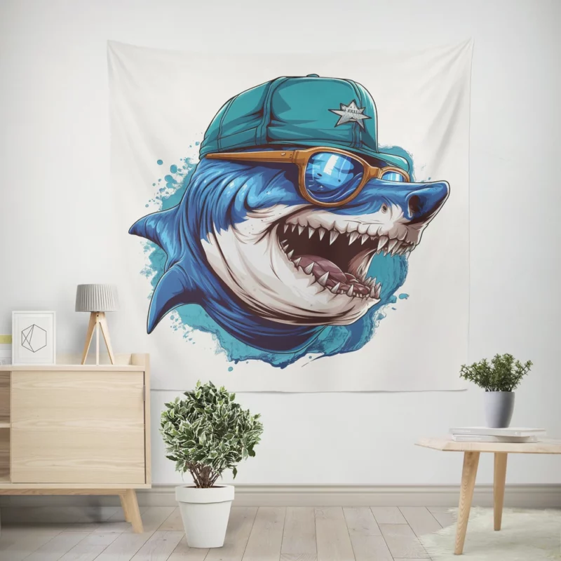 Stylish Shark in Hat and Sunglasses Wall Tapestry
