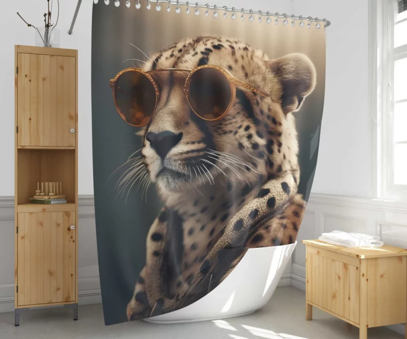 Sunglasses Cheetah Illustration Shower Curtain 1