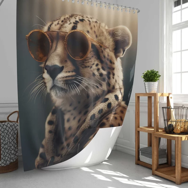 Sunglasses Cheetah Illustration Shower Curtain