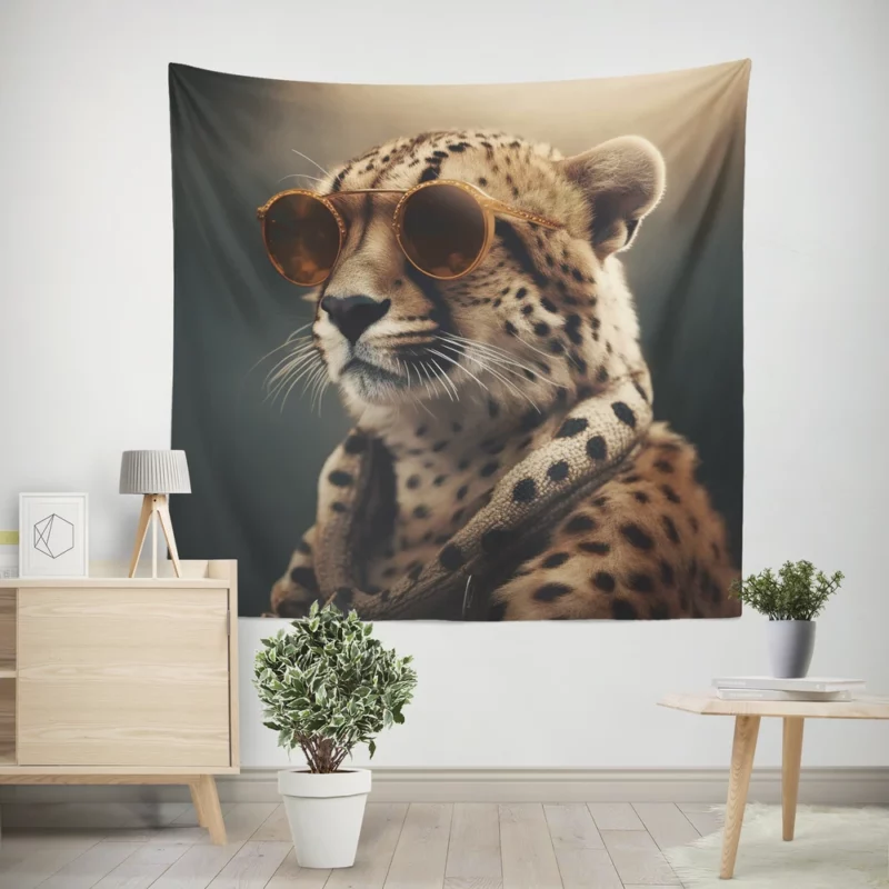 Sunglasses Cheetah Illustration Wall Tapestry