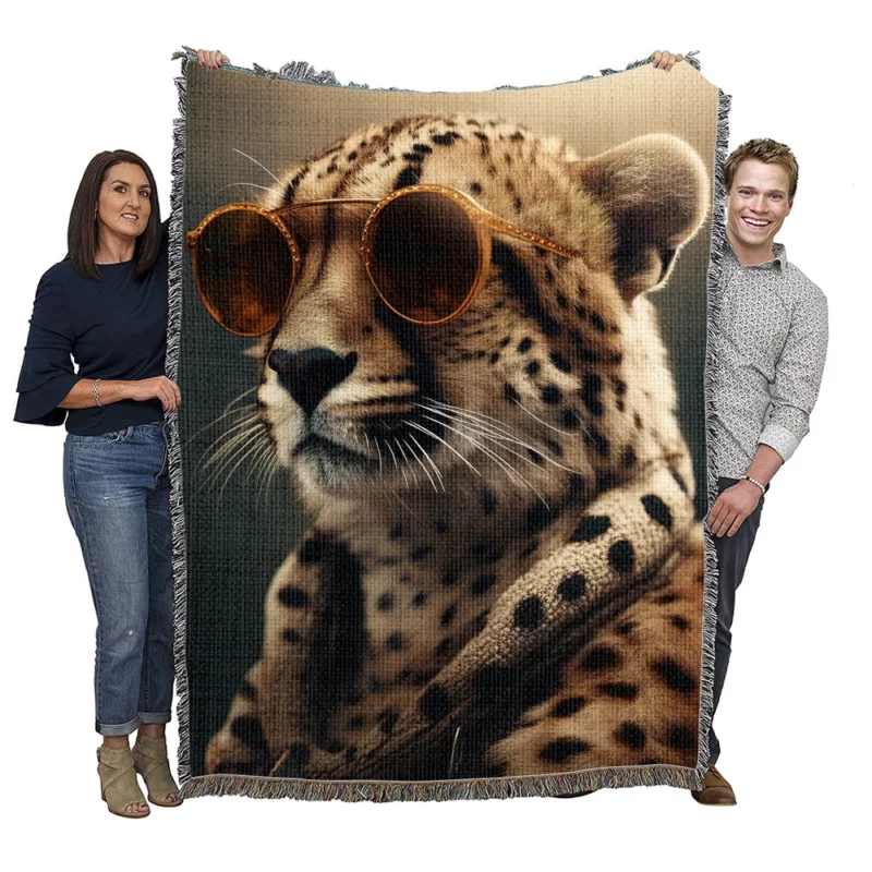 Sunglasses Cheetah Illustration Woven Blanket