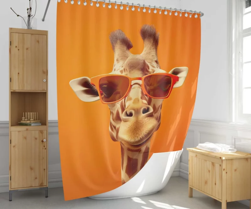 Sunglasses Giraffe Portrait Shower Curtain 1