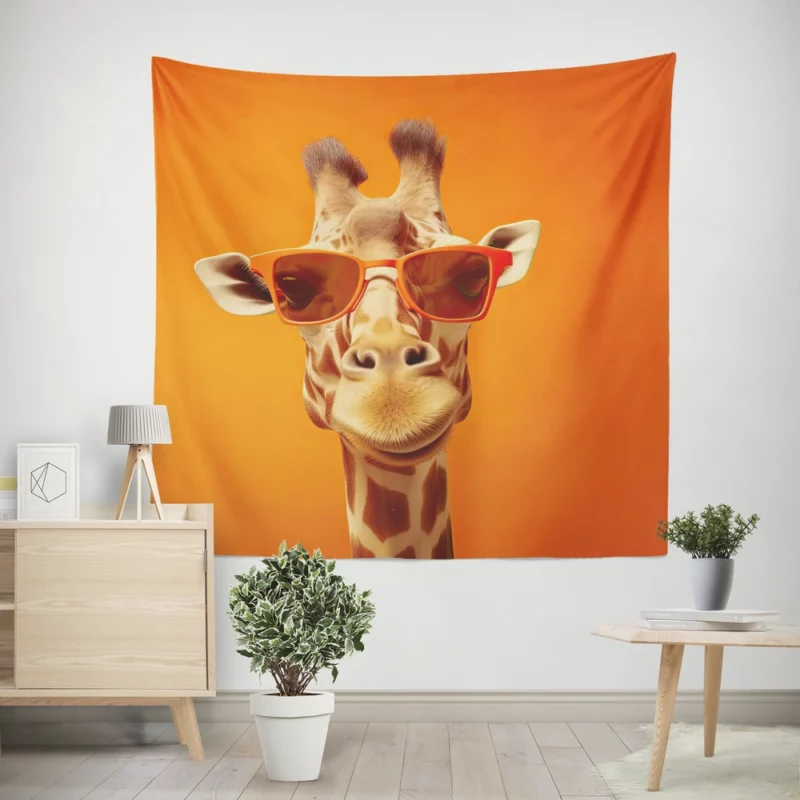 Sunglasses Giraffe Portrait Wall Tapestry