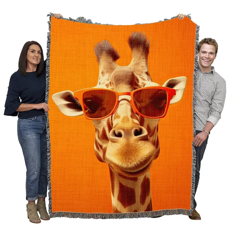 Sunglasses Giraffe Portrait Woven Blanket